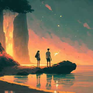 AI sunset lake wallpaper