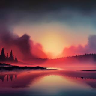 AI sunset lake wallpaper