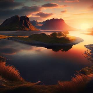 AI sunset lake wallpaper