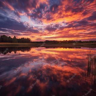 AI sunset lake wallpaper