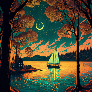 AI sunset lake wallpaper