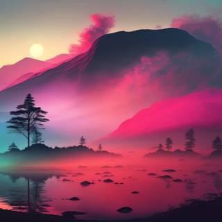 AI sunset lake wallpaper