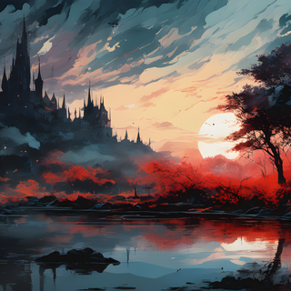 AI sunset lake wallpaper