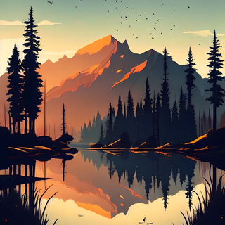 AI sunset lake wallpaper