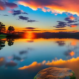 AI sunset lake wallpaper