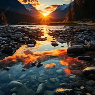 AI sunset lake wallpaper