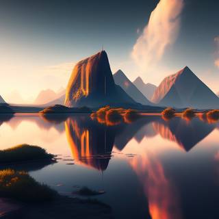 AI sunset lake wallpaper