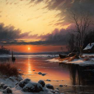 AI sunset lake wallpaper