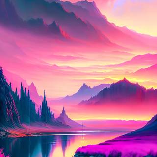 AI sunset lake wallpaper