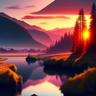 AI sunset lake wallpaper