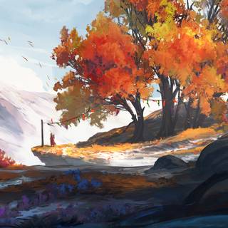 Autumn scenery art wallpaper