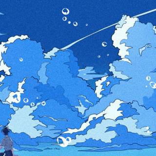 Blue anime aesthetic desktop wallpaper