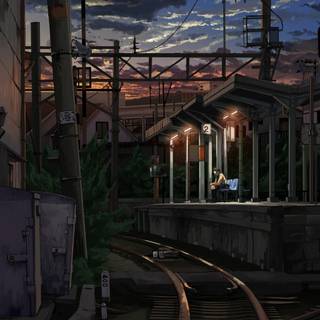 Anime train station HD wallpaper