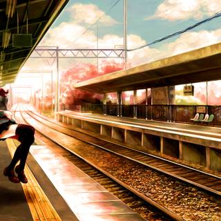 Anime train station HD wallpaper