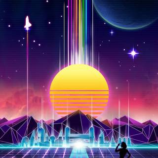 Vaporwave cartoon car phone wallpaper