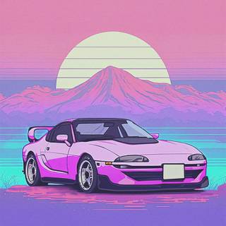 Vaporwave cartoon car phone wallpaper