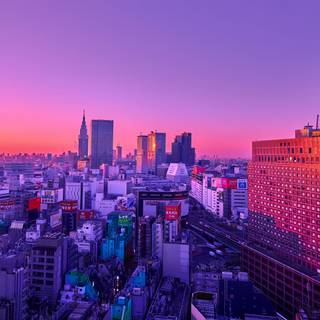 4k purple city wallpaper