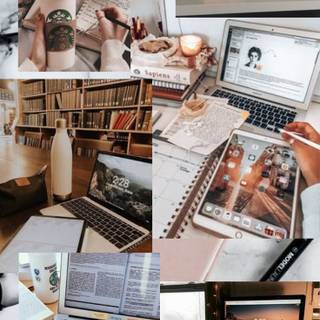 Studying aesthetic collage wallpaper