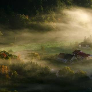 Morning village wallpaper