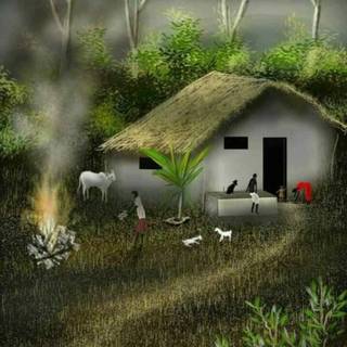 Morning village wallpaper