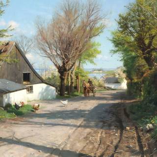 Morning village wallpaper