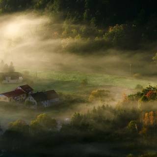 Morning village wallpaper