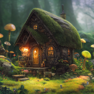 Forest cottage wallpaper
