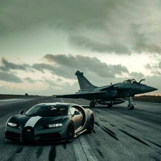 Car with plane wallpaper