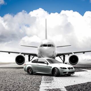 Car with plane wallpaper