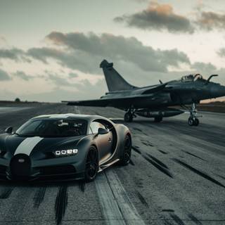 Car with plane wallpaper