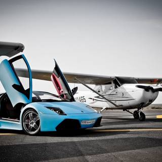 Car with plane wallpaper