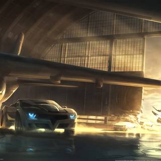 Car with plane wallpaper