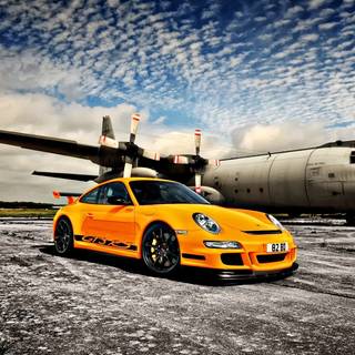 Car with plane wallpaper