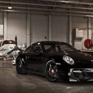 Car with plane wallpaper