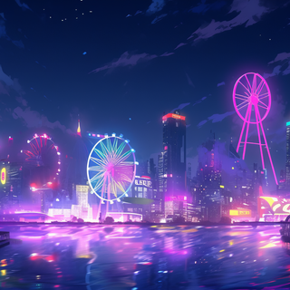 Dark neon skyline desktop wallpaper