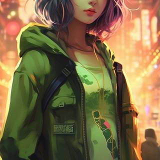 Girl cartoon green phone HD wallpaper