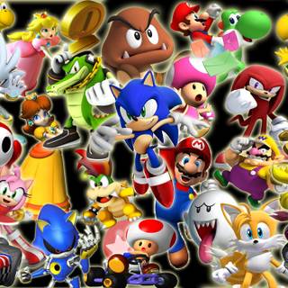 Sonic and Mario computer wallpaper