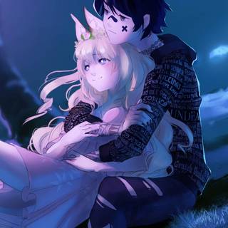 Anime couple cuddling wallpaper
