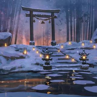 Torii on road desktop wallpaper