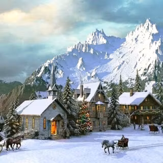 Winter realistic village wallpaper