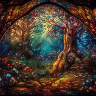 Psychedelic forest wallpaper