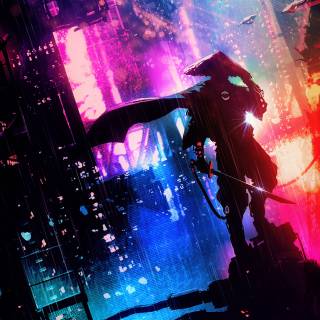 Neon samurai phone wallpaper