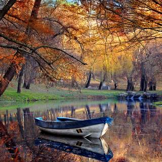 Autumn boat wallpaper