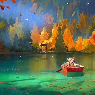 Autumn boat wallpaper