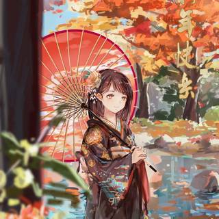 Calm anime autumn wallpaper