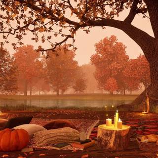 Cozy autumn aesthetic PC wallpaper