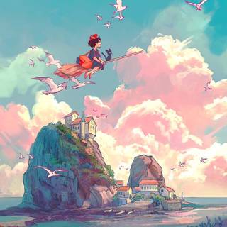 Pink Ghibli iPhone wallpaper