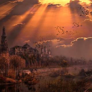 Burning city desktop wallpaper