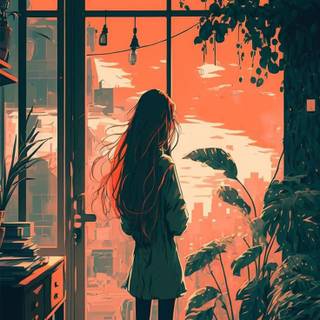 Anime girl orange wallpaper