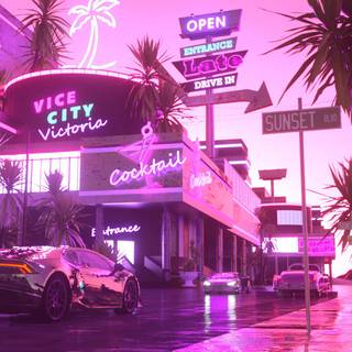 Cyberpunk city aesthetic pink wallpaper